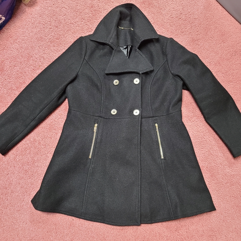 WHBM Knee Length XL Black Winter Jacket Poly Nylon Acrylic Blend Silver Accents